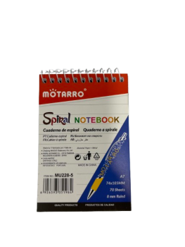 Užrašų knygelė MOTARRO 74x105mm 70lapų su spirale linija