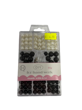 Karoliukai dėžutėje baltos,juodos sp.60g