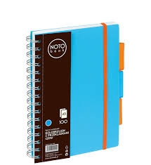 Sąsiuvinis NOTOBOOK, Grand A5, 100 lapų, langeliais ,80gsm, su spirale šone, su spalvotais skirtukais, mėlynos spalvos plastikinis viršelis