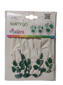 Balionai baltos sp. su žaliais lapeliais 6vnt 30cm