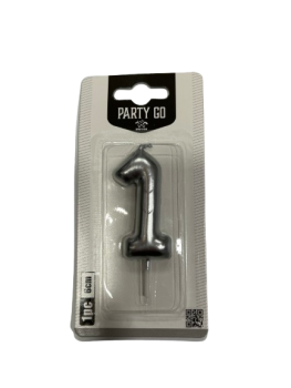 Žvakė tortui skaičius 1 sidabro sp.6cm