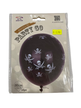 Balionai juodos sp. su kaukolėm 6vnt 30cm