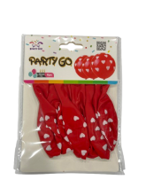 Balionai raudonos,baltos sp.su širdelėmis 30cm 6vnt