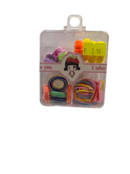 Rinkinys gumyčių,segtukų įv.sp.dėžutėje