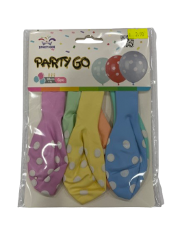 Balionai įv. spalvų su taškeliais 6vnt 30cm