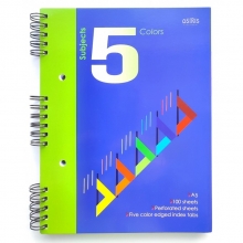 Sąsiuvinis A5 100l. su spirale, langel, 5 spalvų skirtukai