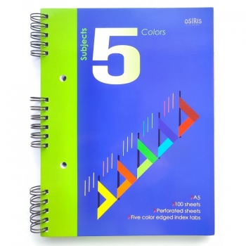 Sąsiuvinis A5 100l. su spirale, langel, 5 spalvų skirtukai