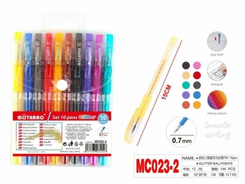 Spalvotų rašiklių su blizgučiais rinkinys 10sp 0,7mm MOTARRO