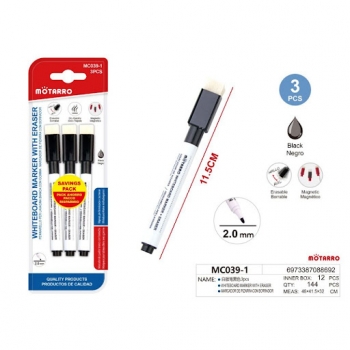 Markerių rinkinys baltai lentai 2mm 3vnt juodos sp MOTARRO