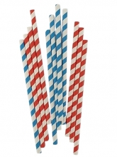 Popieriniai šiaudeliai, dryžuoti, mėlyna, raudona 100vnt.