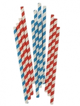 Popieriniai šiaudeliai, dryžuoti, mėlyna, raudona 100vnt.