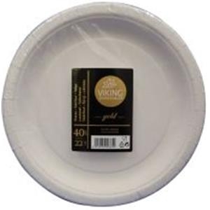 Vienkartinės lėkštės D22 cm VIKING GOLD popierinės baltos