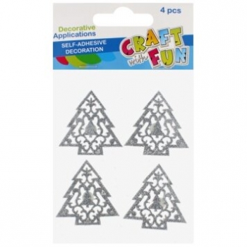 Dekoratyviniai kalėdiniai lipdukai Craft-Fun Eglutė sidabro spalvos Glitter 4 vnt