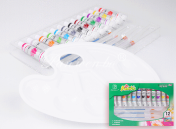 Akriliniai dažai 12sp x 12ml Pan wen bo + 3teptukai+ paletė