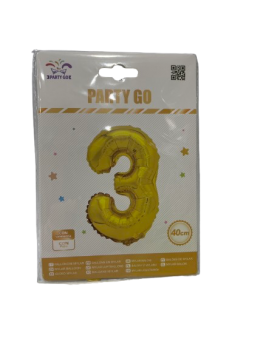 Balionas iš folijos skaičius 3 aukso sp.40cm