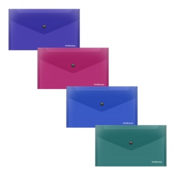 Aplankas-vokas su spaustuku ErichKrause Glossy Vivid C6 180 mcm skaidrus 4 spalvų