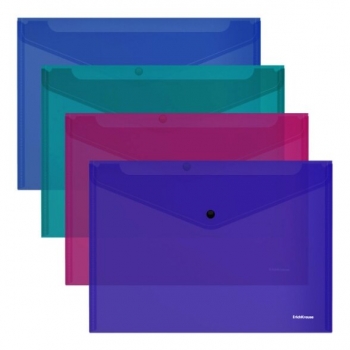 Aplankas-vokas su spaustuku ErichKrause Glossy Vivid A4 180 mcm skaidrus 4 spalvų