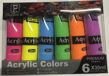 Akriliniai dažai 6sp x 30ml Pan wen bo neoninės sp.