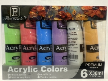 Akriliniai dažai 6sp x 30ml Pan wen bo perlamutrinės sp.