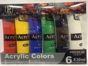 Akriliniai dažai 6sp x 30ml Pan wen bo ryškios sp.