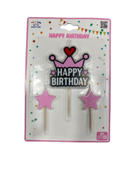 Žvakė-dekoracija su žvaigždutėmis rožinės sp.3vnt.