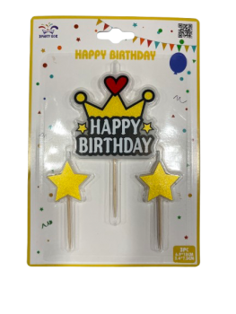 Žvakė-dekoracija su žvaigždutėmis auksinės sp.3vnt.