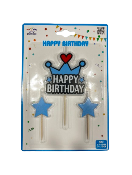 Žvakė-dekoracija su žvaigždutėmis mėlynos sp.3vnt.