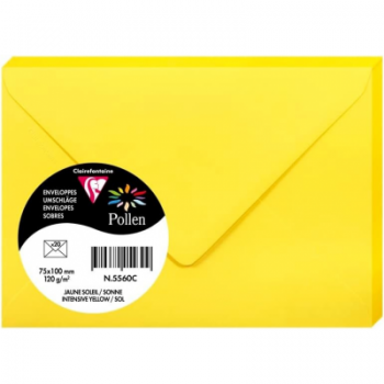 Dekoratyvinis vokas POLLEN, Clairefontaine, 75x100mm, 120gsm, ryškiai geltonos sp.