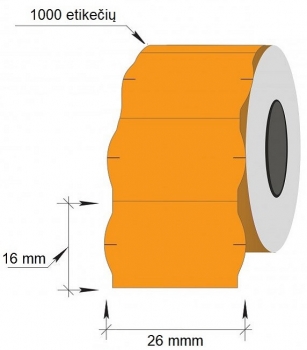 Lipnios etiketės į kainų ženklintuvus, 26x16mm, banguot., 1000 etik., oranžinės sp.