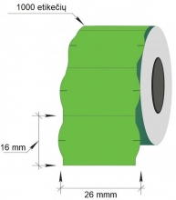 Lipnios etiketės į kainų ženklintuvus, 26x16mm, banguot., 1000 etik., žalios sp.
