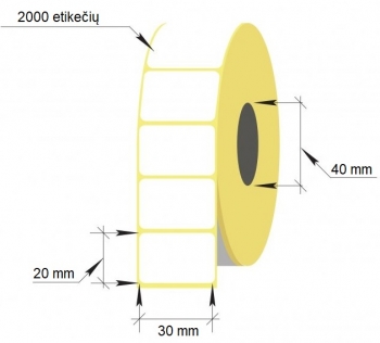 Lipnios termo etiketės, 30x20mm , rulone 2000 vnt.