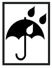 Informacinis lipdukas siunčiamų prekių pakuotės ženklinimui SAUGOTI NUO DRĖGMĖS, 52x40mm, 100 vnt.