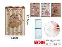 Užrašų knygutė su velcro užsegimu CAPYBARA spiralinis įrišimas 100lapų linija 94x65mm MOTARRO