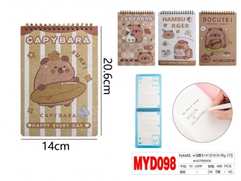 Užrašų knygutė su velcro užsegimu CAPYBARA spiralinis įrišimas 100lapų linija 94x65mm MOTARRO
