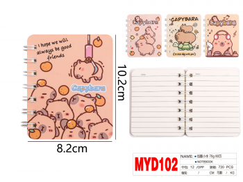 Užrašų knygutė CAPYBARA spiralinis įrišimas 70lapų linija 80x100mm MOTARRO