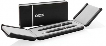 Rašiklių rinkinys: tušinukas+rašiklis SWISS PEAK, juodos sp. metalinis korpusas, dovanų dėžutėje