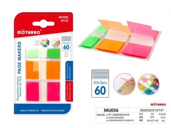 Indeksai lipnūs plastikiniai, 25x45mm ir 12x45mm 3sp x 20lapų, MOTARRO