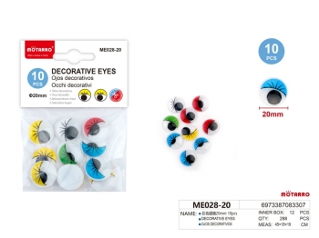 Spalvotos plastikinės akys 20 mm 10 vnt  MOTARRO