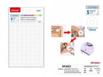 Apvalios lipnios etiketės su skyle 13mm MOTARRO