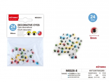 Spalvotos dekoratyvinės akys 8 mm 24vnt MOTARRO