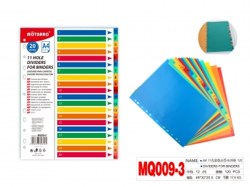 Plastikiniai spalvoti skiriamieji lapai 20lapų A4 1-20 MOTARRO