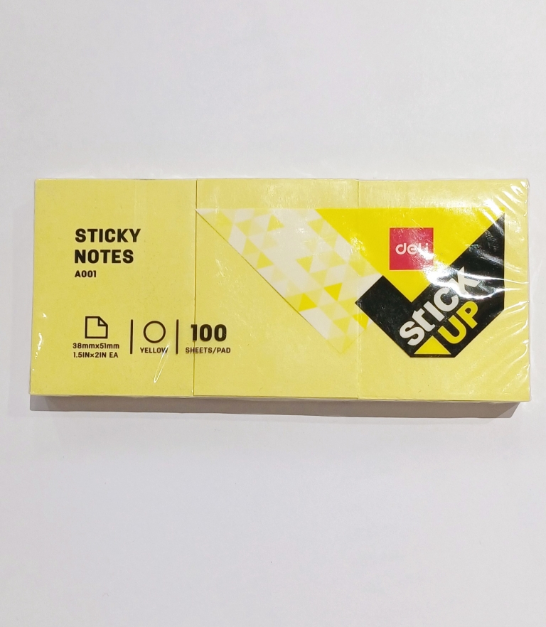 Lipnūs lapeliai A001 geltoni 38x51mm, 3vnt. 100lapų Deli