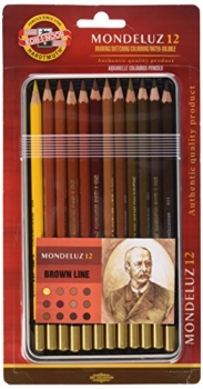 Akvareliniai pieštukai dailei KOH-I-NOOR, 12 pieštukų rudų atspalvių