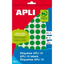 Etiketiniai lipdukai APLI apvalūs, diam., 10mm, 8l., žalia