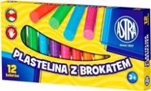 Plastilinas 12 spalvų su blizgučiais, ASTRA