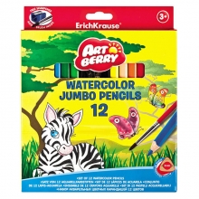 Pieštukai spalvoti akvareliniai Jumbo 12sp.+drožtukas+teptukas